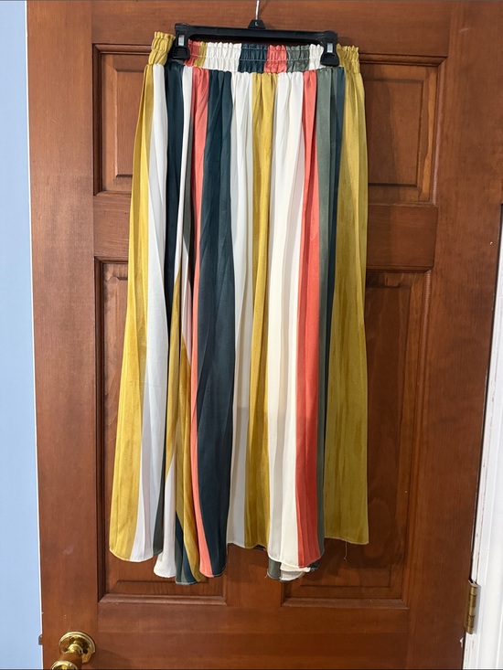 Mystree Dresses & Skirts - Mystree Striped Pleated Maxi Skirt in White, Mustard, Coral, Navy